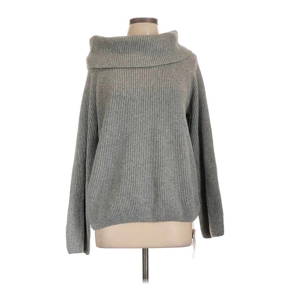 Commense Sweater Womens Large Gray New Cowl Neck Ribbed Knit‎ Long Sleeve